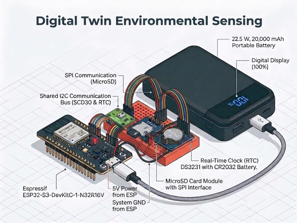 Sensirion SCD30 Sensor Connected Battery and ESP32-S3